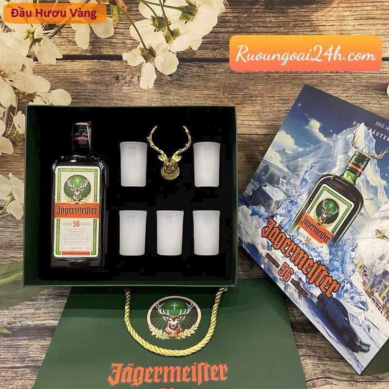Rượu Jagermeister hộp quà đầu Hưu vàng
