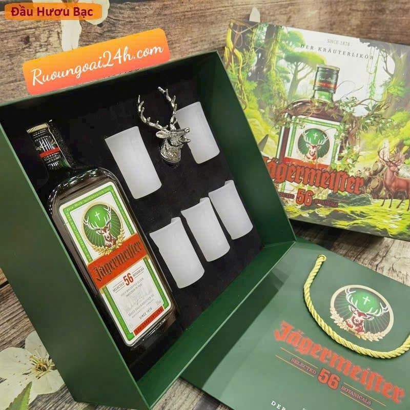 Rượu Jagermeister hộp quà đầu Hưu bạc